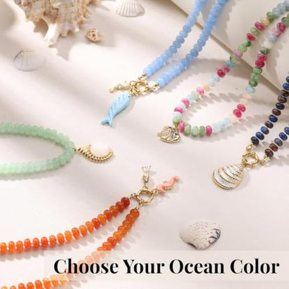SAMYA Gemstone Beaded Necklace for Women | Ocean Charm Necklace with 8x4mm Natural Dyed Jade Beads, Adjustable 16"+2" Beach Necklace for Women - color: Deep blue jade