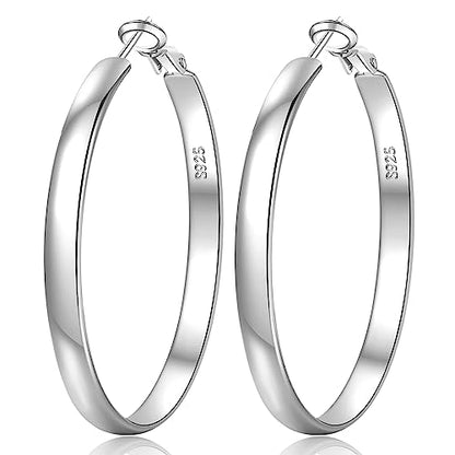 EXGOX 5mm Wide Gold Hoop Earrings for Women,Sterling Silver Hoop Earrings Large Silver Hoop Earrings Hypoallergenic Lightweight 14K Real Gold Plated Big Hoop Earrings for Women 30/40/50/60/70mm - color: Silver Color/70MM