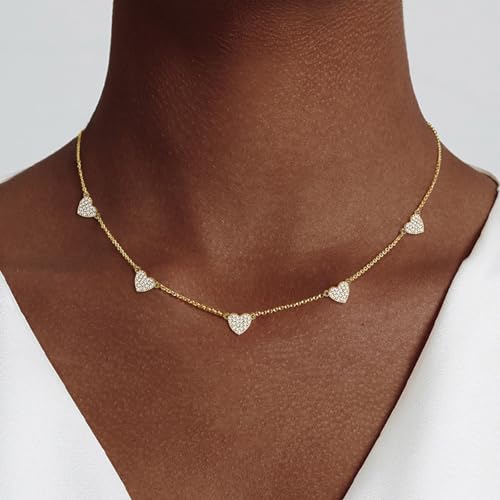 Airmb Heart Necklace for Women Gold/Silver Plated Trendy Heart Choker Lover Pendant Hypoallergenic Fashion Gold/Silver Necklace for Women Love Jewelry Gift for Women Girlfriend - color: 5 Heart-Crushed CZ-Gold