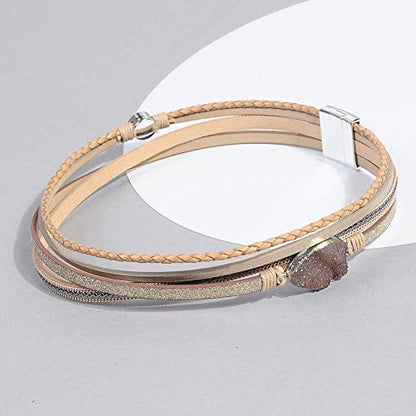 Artilady Leather Wrap Bracelet for Women, Pearl Beaded Bangle Stack Jewelry | Easy on-off, Elegant Handmade Multi-Layered, Daily Casual Date Beach Vacation, Gift for Ladies, Mother, Sister & Friend - style: Brown with druzy