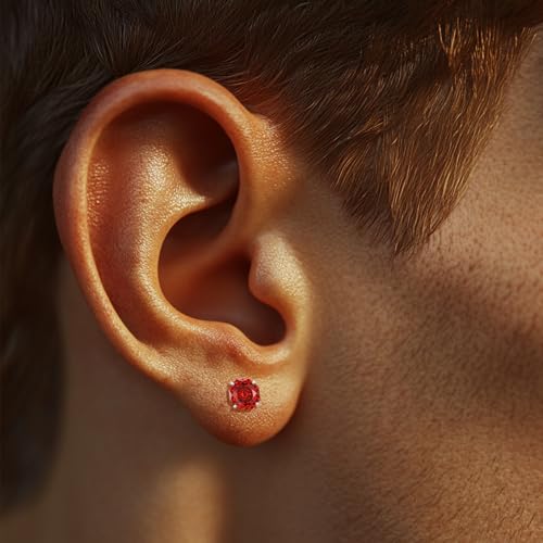 Zircon Flat Back Screw Hypoallergenic Surgical Steel Stud Earrings - color: Fiery Red, size: 1ct - 0.24 Inch (6mm), None Gift Box