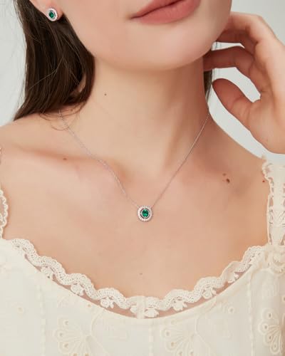 COBI Jewelry Set for Women, 18K Gold & Rhodium Plated CZ Necklace & Earrings, Clover Halo Infinity Solitaire Feather Designs, Dainty Crystal Pendant Sets, Trendy Fashion Gifts for Her - style: Emerald Nano Solitaire