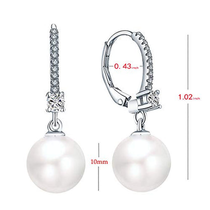 JO WISDOM 925 Sterling Silver Freshwater Pearl Hoop Earrings with Dangle Real Pearl,Simulated Pearls - color: C-10mm white pearl,round shape