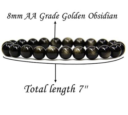 Angelstones Gemstones 8mm Round Beads Healing Crystal Bracelet for women | Natural Gemstone, Handmade Gifts for Women, Healing Crystal Round Beaded Stretch Bracelets, Unisex Jewelry for Women and Men - color: Golden Obsidian