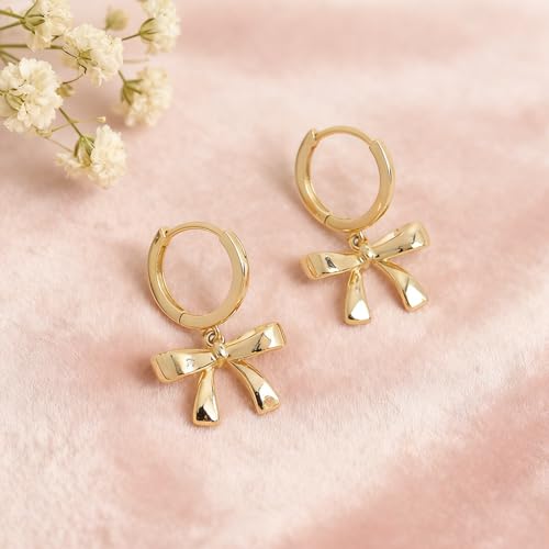 Jean Beau Drop Hoop Earrings for Women, Fasion Jewelry Gift - color: Gold Bow