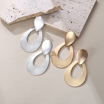 FANZE 2-3 Pairs Clip on Earrings Drop Earrings Set,Big Matte Gold Earrings Statement Earrings Jewelry Gift for Women - color: Set-10
