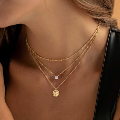 Layered Necklaces for Women - Dainty Necklace Stack 14K Gold Plated Layering Pendant Necklace Set Simple Gold Necklaces for Women Trendy Jewelry Gifts for Women - color: Gold-Set3