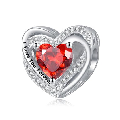 Heart Birthstone Charms for Bracelets, 925 Sterling Silver Women Bead Charms for Charm Bracelets Necklace, Mother's Day Birthday Anniversary Jewelry Gifts for Wife Mom Grandma Daughter - style: Bead - Jan - Garnet