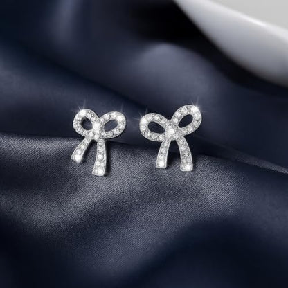 Gold Bow Earrings for Women, Long Tassel Chain Drop Earrings, Trendy Small Bow Earrings, Ribbon Waterfall Dangling Earrings, Pearl Bow Earrings, Sparkly Elegant Bowknot Preppy Jewelry Gifts for Women - color: Bow Silver-I