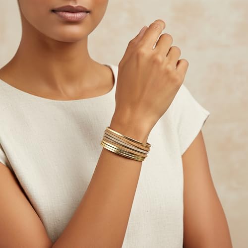 Edoneery Leather Wrap Bracelets for Women, Boho Layered Cuff Bangle | Multi-layer Leather Cuff, Daily wear, Stackable Bangle, Easy on-off, Western Jewelry Gifts for Women - color: Gold-7