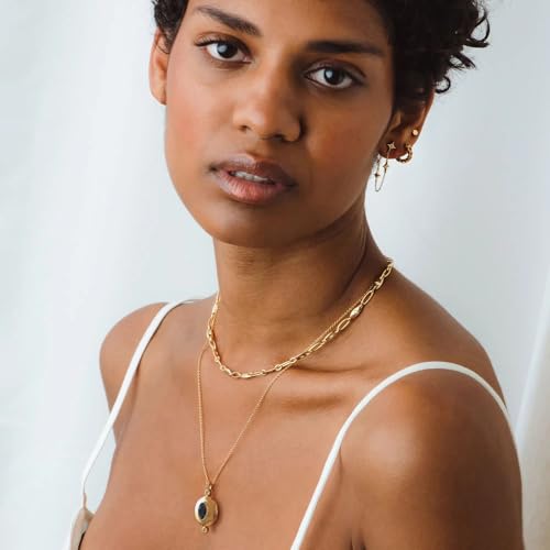 18k Gold Plated Chain Link Necklace for Women, Baroque Pearl/Compass Pendant Necklace - color: Locket