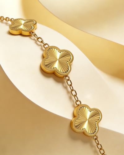 Four Leaf Clover Bracelet 18K Gold Plated Bracelets for Women Lucky Flower Design Stainless Steel Hypoallergenic Link Chain Adjustable Dainty Trendy Jewelry Gifts for Women - color: Gold