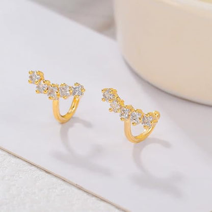 Ear Cuffs Non Piercing Ear Cuff for Women Clip on Huggie Hoop Earrings Gold Fake Earring Cuff with Chain Clips Minimalist Jewelry - color: B3:4pcs gold