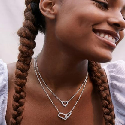 RANKEEF Layered Gold Necklaces for Women Sterling Silver Necklace Waterproof Silver Necklace For Women Adjustable Sterling Silver Necklace For Women Set Jewelry Gift - color: Silver-B