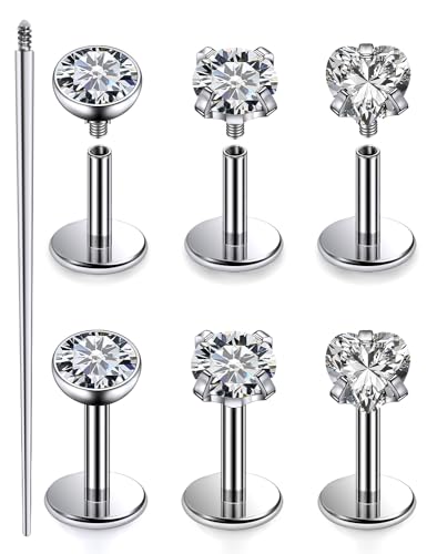20G 18G 16G F316 Titanium Flat Back Nose Rings Studs Hypoallergenic Screw on Tragus Helix Cartilage Earrings Stud Piercing Jewerly for Women Men Bars 6mm - style: 20G Flat Back Nose Studs-bars 7mm