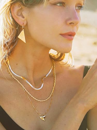 Aobei Pearl 18K Gold Plated Paperclip Chain Choker Satellite Chain Freshwater Cultured Biwa Pearl Pendant Necklace Dainty Turquoise Jewelry for Women - color: 18K Gold Plated Twisted Rope Chain