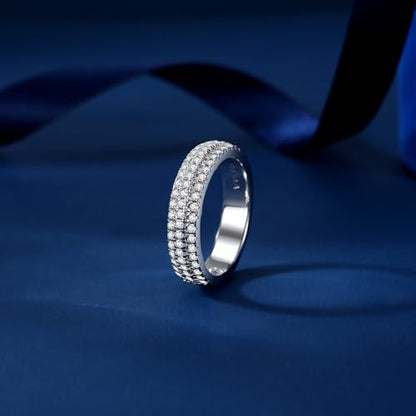 Moissanite Eternity Ring for Women Round Cut D Color VVS1 Moissanite Wedding Band, S925 Sterling Silver 18K White Gold Plated Promise Engagement Rings for Women - style: 0.65CTTW Half Eternity Band