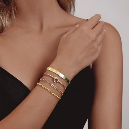 HERIER Gold Bracelets for Women 18k Gold Plated Bracelet Stack Bangle Cuff Bracelet Set for Women Non Tarnish Beaded/Paperclip/Cuban Link Chain Bracelets Jewelry for Women Trendy - style: Bangle Paperclip4-Gold