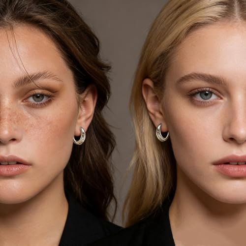 Chunky Small Hoop Earrings for Women 14mm/16mm/19mm Stainless Steel Huggie Earrings Everyday Jewelry Gift for Wife Mom, with Gift Box - color: Silver 19mm