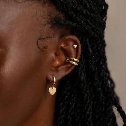 Earrings for Women 14K Gold Plated Huggie Hoop Dangle | Charm Drop,Dainty,Small,Simple,Lightweight,Hypoallergenic,Trendy,Everyday Jewelry,Gift - color: 03. Heart