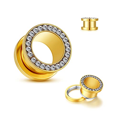 WBRWP Unisex Women 6pcs/8pcs-3pairs/4pairs Hollow Zircon Stainless Steel Screw Ear Plugs Tunnels with ZirconEar Plugs Tunnels - Ear Expander - Ear Gauges Stretcher Body Piercing 8g-5/8 - color: 3pairs(6pcs) with zircon set