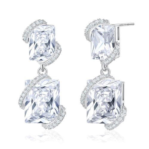 Gemsme Bridal Wedding Earrings for Brides Bridesmaides, 925 Sterling Silver Posts hypoallergenic Cubic Zirconia stud,Drop & Dangle Earrings for Women Jewelry Gifts - color: White - Square Shape