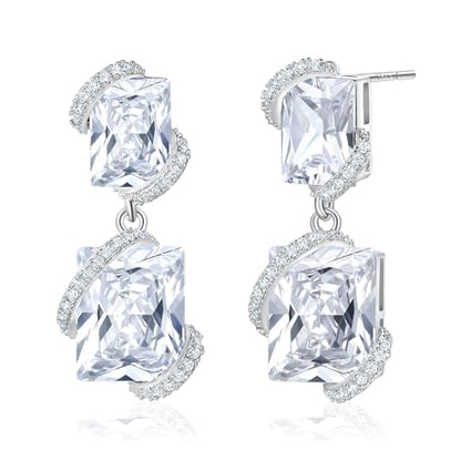 Gemsme Bridal Wedding Earrings for Brides Bridesmaides, 925 Sterling Silver Posts hypoallergenic Cubic Zirconia stud,Drop & Dangle Earrings for Women Jewelry Gifts - color: White - Square Shape