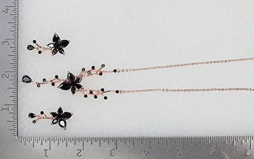 Faship Gorgeous CZ Crystal Floral Necklace Earrings Set - color: Black / Rose gold plated