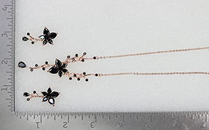 Faship Gorgeous CZ Crystal Floral Necklace Earrings Set - color: Black / Rose gold plated