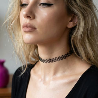 PAGOW Tattoo Choker Set, Stretchy 90s Choker Necklace, Adjustable Retro Y2K Gothic Grunge Chokers Jewelry Accessories - color: 3 Colors,12 Pcs