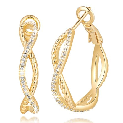 Gold Hoop Earrings for Women 14K Gold Earrings for Women | Twist CZ Gold Hoop Earrings 14K Gold Hoop Earrings Hypoallergenic Lightweight Gold Hoop Earrings for Women 20/25/30/40/50mm - size: 25MM