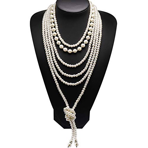 Long Pearl Necklaces for Women Cream White Faux Pearl Strand Layered Necklace Costume Jewelry - color: 3Pcs-Pearl Necklace Set