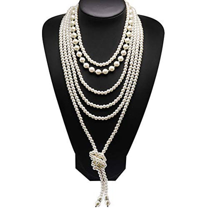 Long Pearl Necklaces for Women Cream White Faux Pearl Strand Layered Necklace Costume Jewelry - color: 3Pcs-Pearl Necklace Set