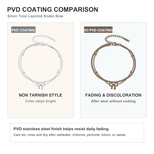 MYAROMA FINDINGS Stainless Steel Anklet for Women, Snake Chain Bow Charm Ankle Bracelet, Gold and Silver Tone Options, PVD Waterproof Non Tarnish Ankle Bracelet