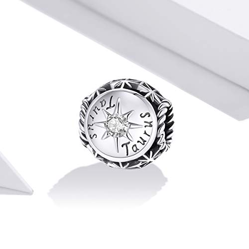 Zodiac Sign Charm fit Charms Bracelet 925 Sterling Silver Charm Birthday Charm 12 Constellations Charms For pandora Bracelets - color: Taurus