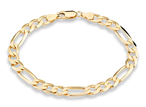 Miabella 18K Gold Plated 925 Sterling Silver Italian 7mm Solid Diamond-Cut Figaro Link Chain Bracelet for Men 925 Made in Italy - style: Length 7.5 Inches