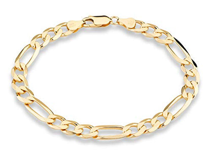 Miabella 18K Gold Plated 925 Sterling Silver Italian 7mm Solid Diamond-Cut Figaro Link Chain Bracelet for Men 925 Made in Italy - style: Length 7.5 Inches