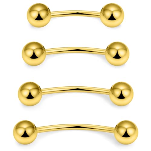 Snake Eyes Piercing Jewelry Tongue Surgical Steel Frog Eyes Tongue Rings 16G 14G Eyebrow Piercing Curbed Barbell Vertical Labret Lip Jewelry Bridge Piercings for Women Men 10mm/12mm/14mm/16mm - color: 16g,goldtone