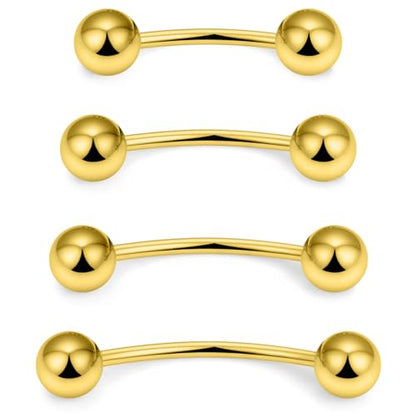 Snake Eyes Piercing Jewelry Tongue Surgical Steel Frog Eyes Tongue Rings 16G 14G Eyebrow Piercing Curbed Barbell Vertical Labret Lip Jewelry Bridge Piercings for Women Men 10mm/12mm/14mm/16mm - color: 16g,goldtone