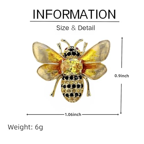 Rhinestone Bee Brooch Pin for Women Girls Gold Plated Fashion Cute Animal Insect Vintage Crystal Honeybee Bumblebee Brooches Lapel Pin Dress Accessories Wedding Christmas Jewellery Gift