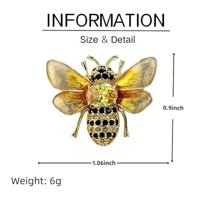 Rhinestone Bee Brooch Pin for Women Girls Gold Plated Fashion Cute Animal Insect Vintage Crystal Honeybee Bumblebee Brooches Lapel Pin Dress Accessories Wedding Christmas Jewellery Gift