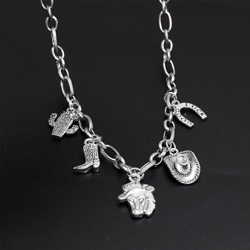 JNF Cute Shell Conch Boho Charm Necklace for Women Sun Moon Star Coin Heart Flower Boot Bow Charms Necklaces Summer Beach Jewelry - color: horse western