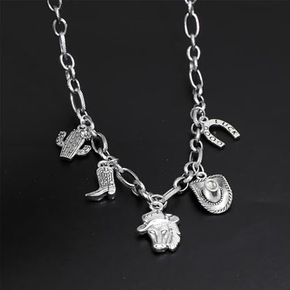 JNF Cute Shell Conch Boho Charm Necklace for Women Sun Moon Star Coin Heart Flower Boot Bow Charms Necklaces Summer Beach Jewelry - color: horse western