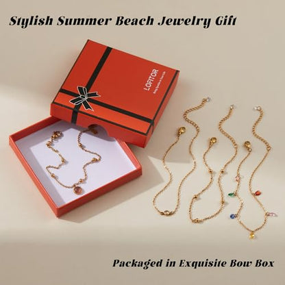 LOFITOR Anklets for Women Ankle Bracelet Charm Link Chain Set Foot | Waterproof Dainty Cz Evil Eye Beaded Anklets Adjustable Beach Foot Jewelry Feet Chains, Summer Beach Foot Jewelry Gifts - style: Heart Silver