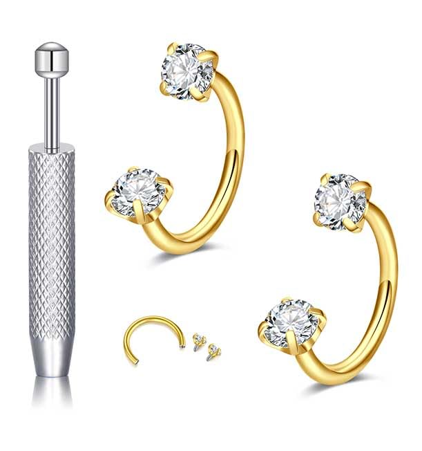 18G 20G Horseshoe Nose Rings Studs,Surgical Steel Nose Ring Pink Cubic Zirconia Nose Piercing,Internally Threaded Nose Rings For Women,Pink and Silver Zirconia - color: 20G-Gold-Round CZ