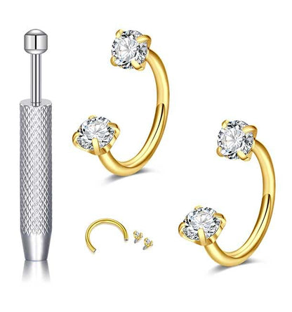 18G 20G Horseshoe Nose Rings Studs,Surgical Steel Nose Ring Pink Cubic Zirconia Nose Piercing,Internally Threaded Nose Rings For Women,Pink and Silver Zirconia - color: 20G-Gold-Round CZ