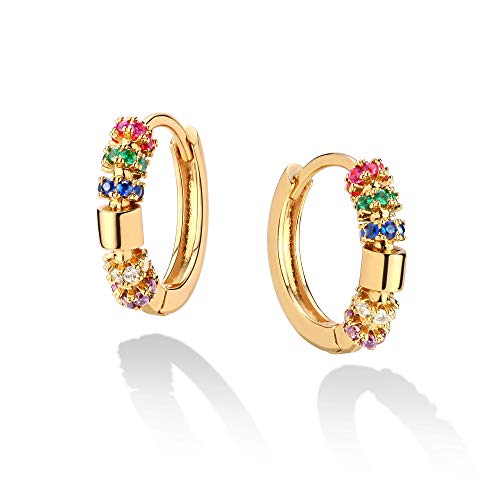 Cubic Zirconia Huggie Earrings 14k Gold Plated Tiny Earrings Small Huggie Hoop Earrings Simple Lightweight Hoops Gift for Women - color: CZ Rainbow Hoop