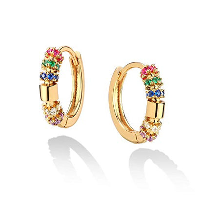 Cubic Zirconia Huggie Earrings 14k Gold Plated Tiny Earrings Small Huggie Hoop Earrings Simple Lightweight Hoops Gift for Women - color: CZ Rainbow Hoop