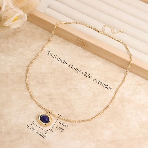 Jean Beau Gold Stone Pendant Necklaces for Women, Chunky Gemstone Dangle Necklace Wedding Prom Fashion Jewelry Gift - color: Navy Blue