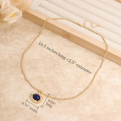 Jean Beau Gold Stone Pendant Necklaces for Women, Chunky Gemstone Dangle Necklace Wedding Prom Fashion Jewelry Gift - color: Navy Blue
